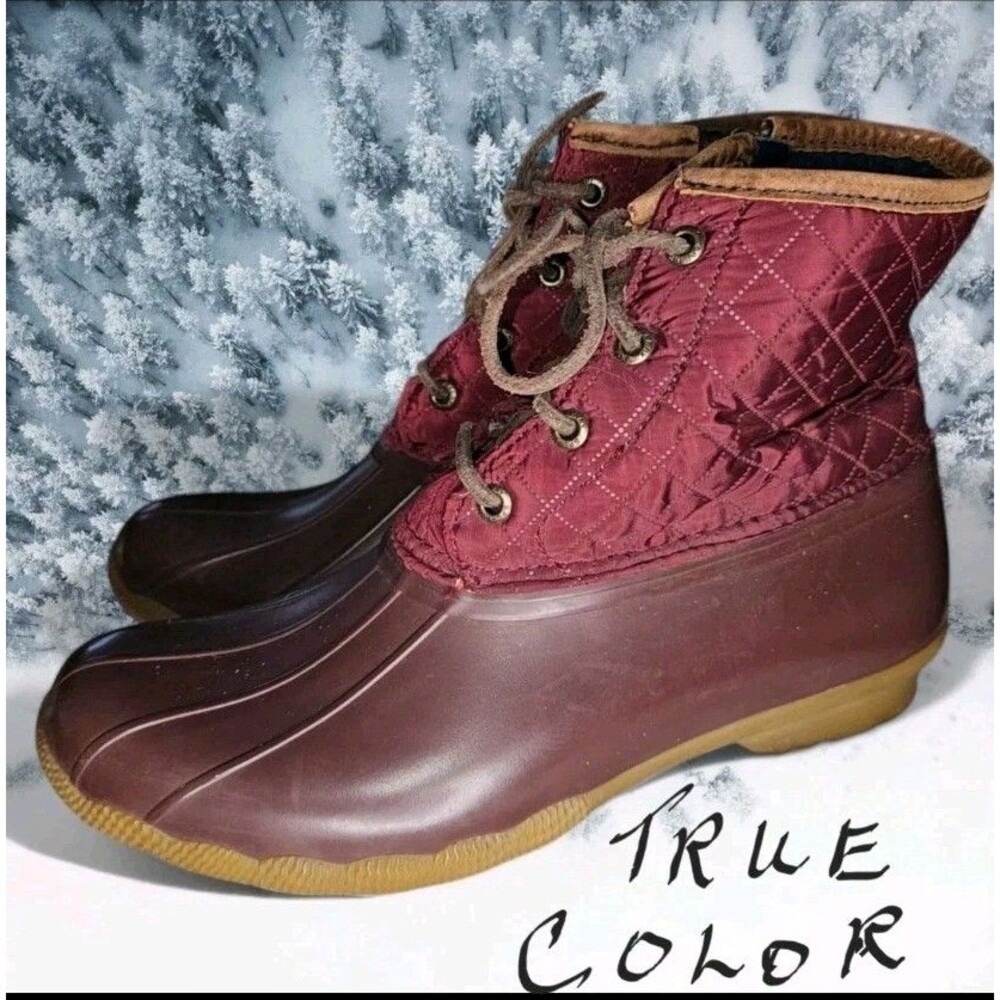 Sperry Top-Sider STS99073 Burgundy Quilted Duck Boots Rubber Shoes Women's 8.5